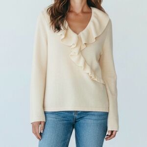 Charter Club Women's Cream Cashmere Wrap Ruffle Sweater